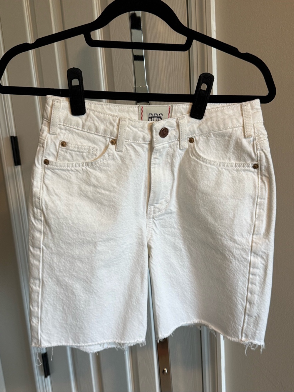 BDG White Raw-Hem Denim Bermuda Shorts